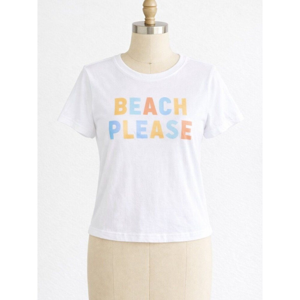 NWT Sub Urban Riot White 'Beach Please' Pastel Graphic Top Crop Tee Shirt Small